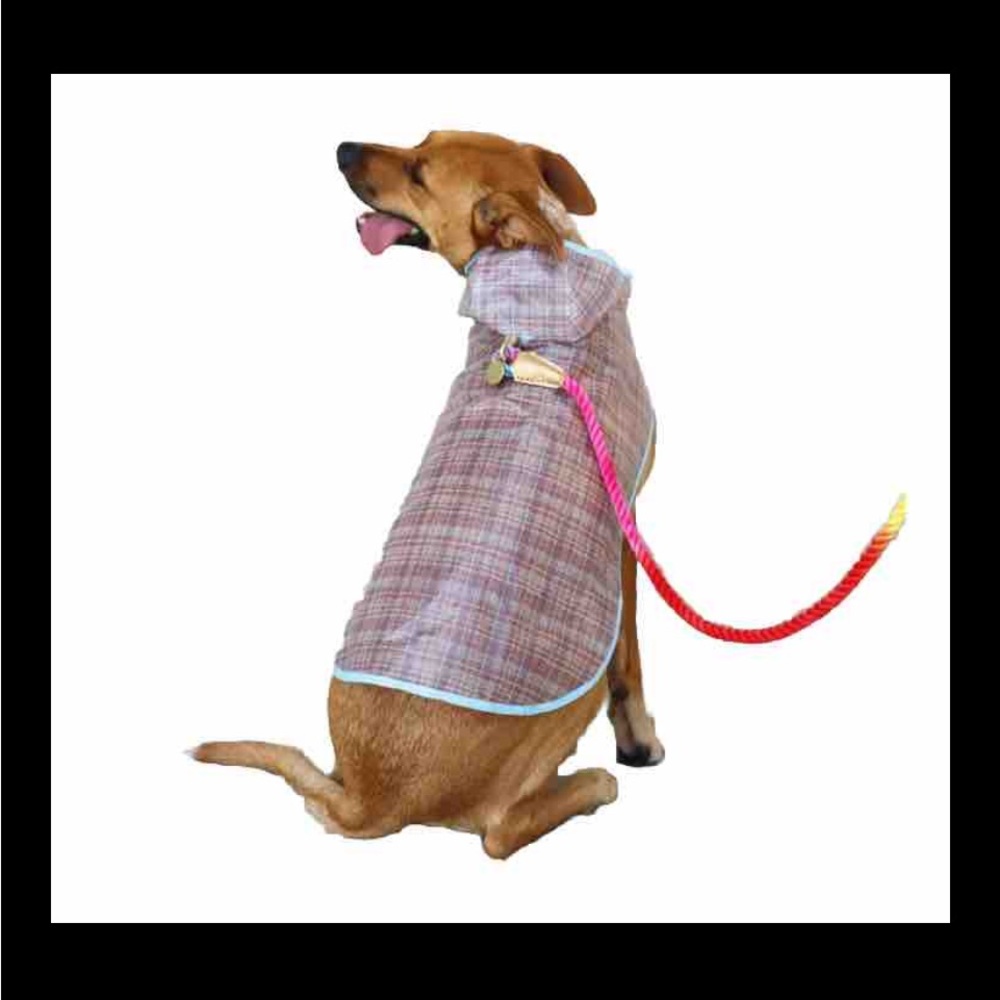 Packed Party Party Pet XL 24” back length Grid Pet Raincoat, made Cambodia,